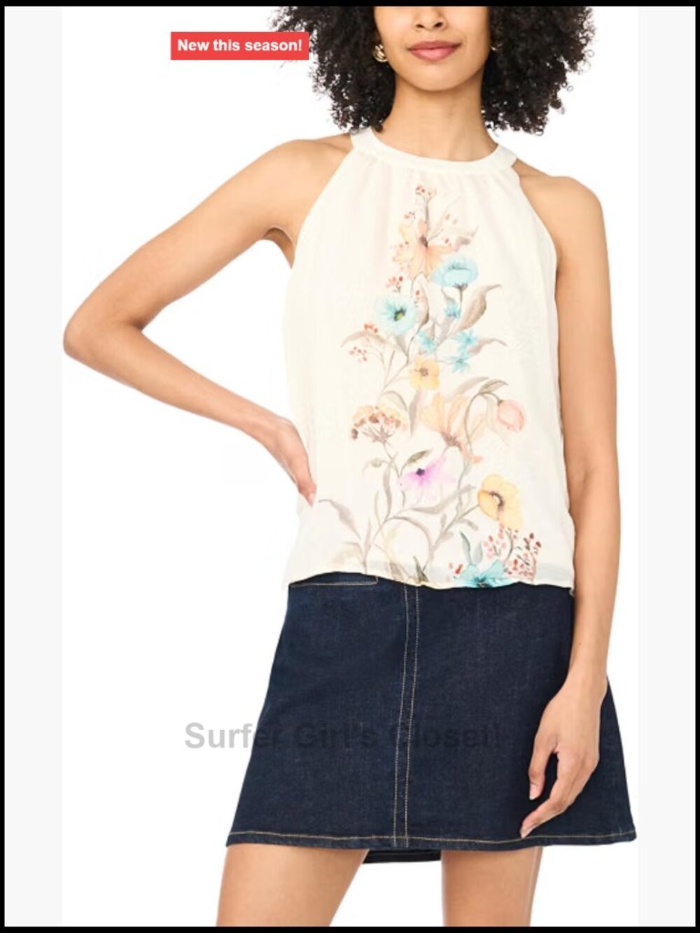 Vince Camuto High Neck Sleeveless Floral Blouse Rayon Nylon